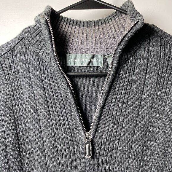 Oscar De La Renta Men’s Quarter Zip Cable Knit Sweater in Gray Sz Large - Picture 4 of 11